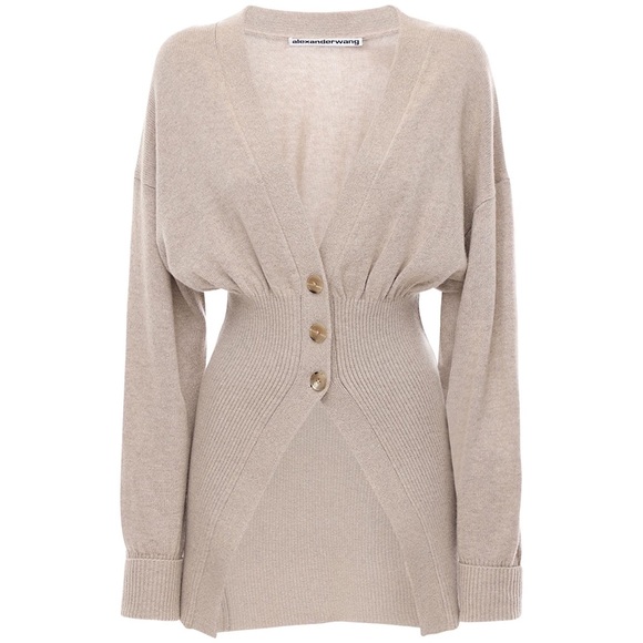Like new 🖤 Alexander Wang smocked waist cardigan LIGHT OATMEAL MELANGE M - Picture 1 of 10